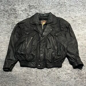 Vintage Adventure Bound Leather Jacket Mens Large Black Biker Motorcycle 80s 90s